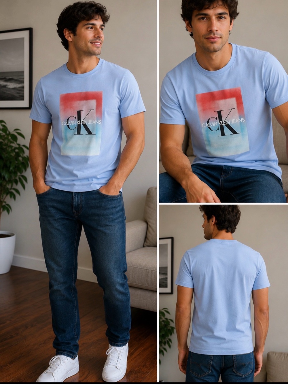 Calvin Klein Jeans Men’s Light Blue Gradient Logo Tee